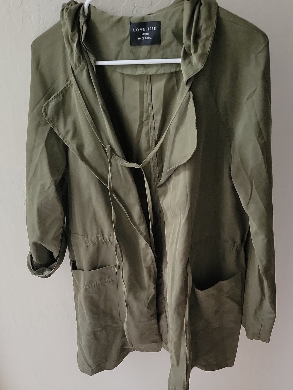 Love Tree Olive Utility Hooded Jacket